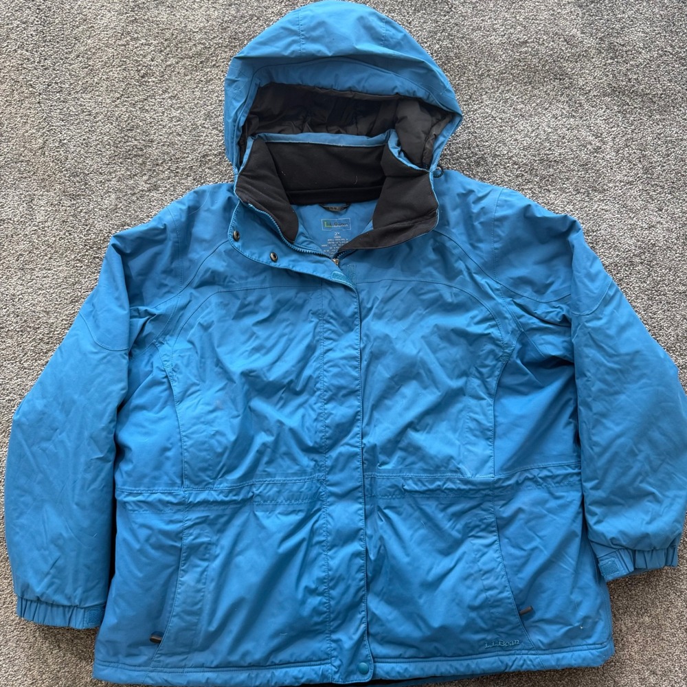 LL Bean Womens 2X Primaloft Winter Jacket Blue Hooded Parka OHMR3 RN71341